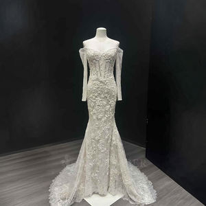 Vestido de Novia Largo y Elegante Estilo Sirena con Lentejuelas, Cuentas y Apliques Florales de Encaje para NT36 - Product Image 1