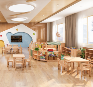 Meubles de classe bon marché en bois pour l'aménagement de la maternelle Eibele, tables et chaises écologiques, ensembles de meubles en bois pour la crèche - Product Image 1