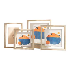 Transparent sublimation double sided glass photo floating wooden scenery glass photo frame