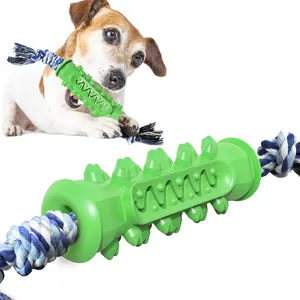 New TPR+Nylon Teeth Cleaning Dog Toy Molar Stick Bite-resistant Dog Toothbrush Dog Toy with Rope