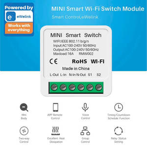 <span class=keywords><strong>EWelink</strong></span> Mini interrupteur intelligent 1 canal, contrôleur Wifi pour boîte noire compatible Bluetooth, matériau ABS, 10A max. Courant 250V Max. - Product Image 2
