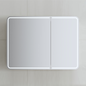 Meuble-lavabo mural en <span class=keywords><strong>bois</strong></span> massif au design moderne, taille standard, avec miroir LED et <span class=keywords><strong>armoire</strong></span> <span class=keywords><strong>à</strong></span> <span class=keywords><strong>pharmacie</strong></span>, garantie 5 ans, robinet inclus - Product Image 4