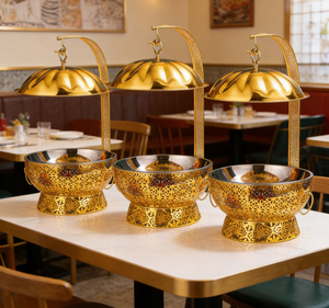 Plat à chafing de luxe 8L en acier inoxydable doré TAIDING pour hôtels, traiteurs, événements d'entreprise – Nouveau <span class=keywords><strong>design</strong></span>, ensemble buffet à <span class=keywords><strong>chauffage</strong></span> au combustible - Product Image 1