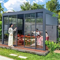 Pavillon de jardin rétractable automatique/manuel, imperméable et coupe-vent, avec toit en alliage d'aluminium