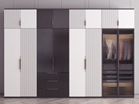 Armoire Balom Neo moderne et minimaliste personnalisable, meuble de rangement multifonctionnel pour la maison avec portes en verre et panneaux mixtes pour chambre à coucher