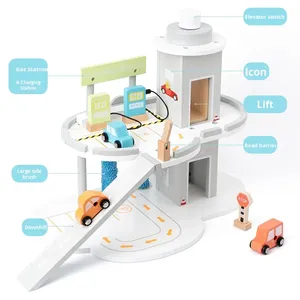 Enfants semblant Parking Double pont Simulation transport Station-service véhicule en <span class=keywords><strong>bois</strong></span> jouet voiture <span class=keywords><strong>Garage</strong></span> pour enfants garçons filles - Product Image 3