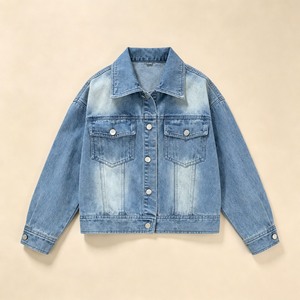 Veste en jean délavée vintage surdimensionnée pour enfants, style camionneur, pour garçons et filles de 3 à 16 ans, manteau en jean décontracté pour jeunes, vente en gros - Product Image 4