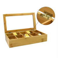 Organisateur et Conteneur de Rangement pour Sachets de Thé en Bambou Naturel Durable pour Bureau avec Couvercle Magnétique 8-10 Compartiments Fenêtres Acryliques