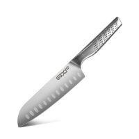Couteau Santoku allemand en acier inoxydable de 7 pouces, couteau de cuisine avec manche creux