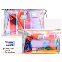 Sac cosmétique personnalisé en PVC transparent de type plastique, avec fermeture éclair, imperméable, couleur magique, laser, grande capacité, cadeau