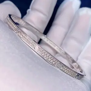 CGB099 16.3 Grams 18K Solid Gold Bracelet Paved Diamond Love Bangle 3.7mm Screwdriver Bracelet Luxury Jewelry Gift for Women