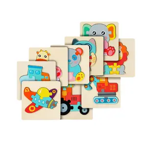 木製キッズおもちゃ3Dパズルジグソーボードタングラム漫画動物車パズル子供用赤ちゃん教育学習おもちゃL1C