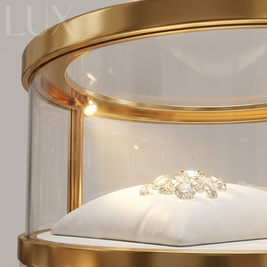 Ensemble de comptoirs de présentation de bijoux LUX incurvés blancs et dorés avec tiroirs pour les boutiques de luxe modernes - Product Image 3