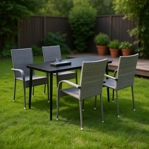 <b>Grey</b> Rattan Garden Dining Set 4 Seater Metal <b>Frame</b> Contemporary Outdoor Furniture Weather Resistant - Product Image 2
