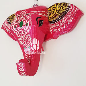 Décoration murale tête d'éléphant en bois couleur rose - Product Image 5