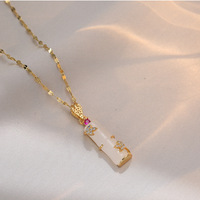 Chaîne en acier inoxydable longue en forme de bambou avec pendentif en jade naturel vintage, chaîne de clavicule en jade bambou vert, pendentif en jade bambou Forman