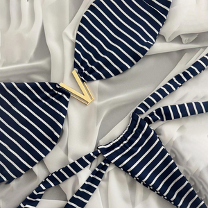 Bikini sexy bleu et <span class=keywords><strong>blanc</strong></span> rayé <span class=keywords><strong>push</strong></span>-<span class=keywords><strong>up</strong></span> froncé taille haute imprimé floral pour femme, <span class=keywords><strong>maillot</strong></span> <span class=keywords><strong>de</strong></span> <span class=keywords><strong>bain</strong></span> d'été 2026 - Product Image 3