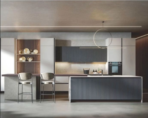 Cuisine moderne en forme de L, armoire sur mesure en alliage d'aluminium, charnières laquées, design avec évier, cuisinière, rangement - Product Image 2