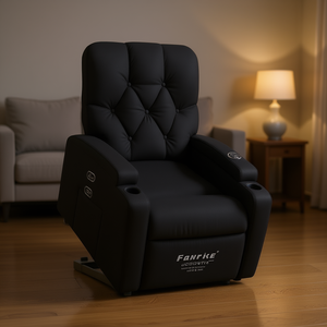 Fanrike Electric Massage Recliner Chair Black PU Leather One Seat Stand-Up Mechanism Contemporary Design - Product Image 2