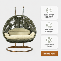Fauteuil suspendu double en rotin pour patio, avec support métallique, pour villa et extérieur