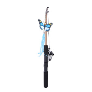 Retractable Cat Teaser Wand Toy, Cat Toys for Indoor Outdoor Cats Interactive Fishing <b>Rod</b> With 5 Pcs Refills Feather Toy - Product Image 3
