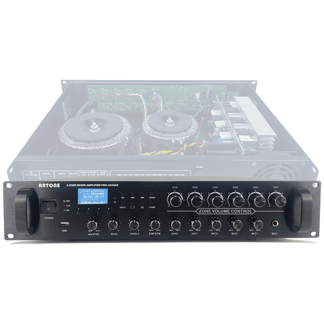 6 Zone Volume ATT Control Blue Too Mixer Amplifier for Gym Speaker System Commercial Audio Set PMS-A6240A