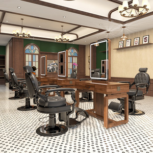 Station de coiffure de style vintage, meuble de salon en bois massif avec éclairage LED pour <span class=keywords><strong>barbier</strong></span> et salon de beauté - Product Image 4