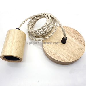 <span class=keywords><strong>Ampoule</strong></span> de lustre moderne en bois E27 Base de câble d'alimentation en tissu de 1m Support de lampe de bar d'hôtel de restaurant créatif pour le <span class=keywords><strong>plafond</strong></span> - Product Image 1