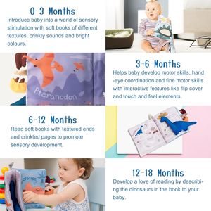 Libros 3D Touch and Feel para bebés de 0-12 meses personalizados con muñeco Dino, regalo de Navidad para recién nacidos, libros de tela para bebés, Juguetes - Product Image 5