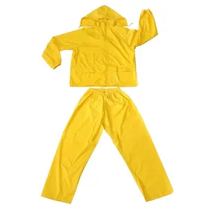 Zweiteiliger Regenmantel aus 170T Polyester-PVC-Beschichtung, wasserdichter, chemikalien beständiger Herren-Regen anzug mit Kapuze