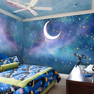 Dessin animé enfants chambre murale 3D nuages onirique nuit étoilée <span class=keywords><strong>papier</strong></span> <span class=keywords><strong>peint</strong></span> lune et étoiles <span class=keywords><strong>papier</strong></span> <span class=keywords><strong>peint</strong></span> décoration murale et plafond - Product Image 4