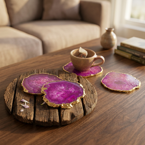 Luxury High Quality <b>Resin</b> Agate Coasters Set with Gold Edge | Handmade <b>Epoxy</b> <b>Resin</b> Drink Coasters | <b>Table</b> Decor Home Gift - Product Image 2