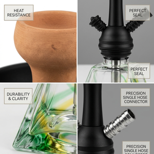Cachimba <span class=keywords><strong>de</strong></span> un solo tubo con base <span class=keywords><strong>de</strong></span> vidrio piramidal tricolor, tubo <span class=keywords><strong>de</strong></span> silicona negro y tapa <span class=keywords><strong>de</strong></span> madera, set <span class=keywords><strong>de</strong></span> shisha/chicha - Product Image 4