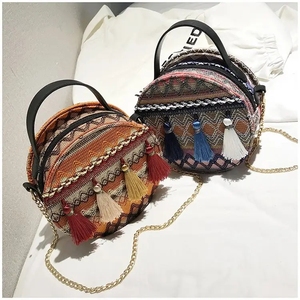 Wholesale <strong>Boho</strong> Chain Shoulder Colorful Tassels Small Round <strong>Bag</strong> Women Beach <strong>Bag</strong> - Product Image 6