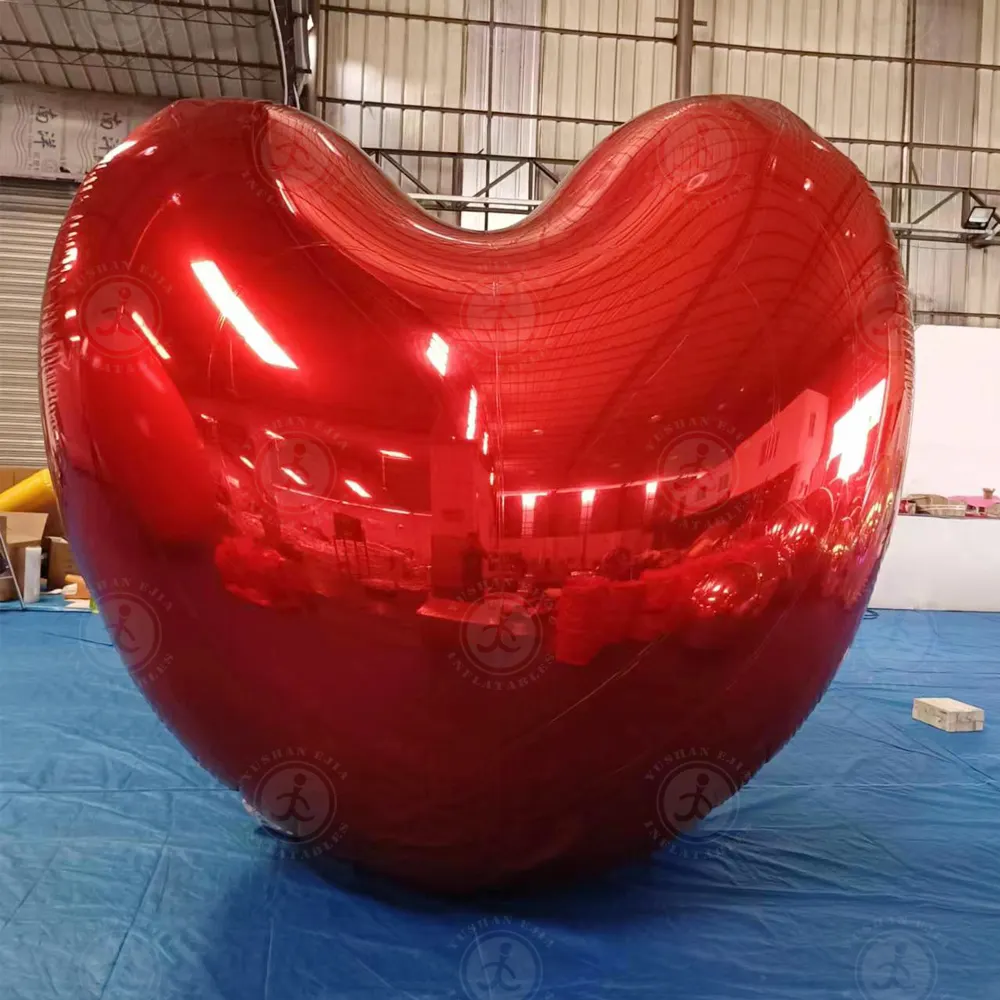 Customized Giant Hanging Large Event Decoration Wedding Stage Valentine Decoration Red Inflatable Heart Mirror Ball