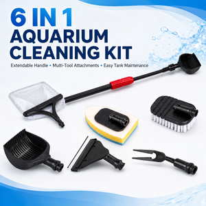 6 In 1 Aquarium Cleaning Tool Kit Extendable Fish Tank Cleaner Set With Gravel Rake Net Brush Accessories OEM/ODM EcoFriendly