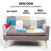 Canapé Chesterfield deux places en tissu patchwork, design moderne, pieds en bois, pour salon, école, sous-sol, certifié BSCI