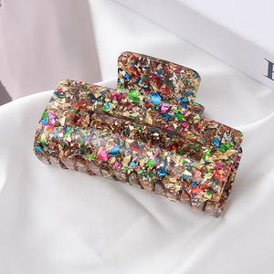 Pinces à cheveux élégantes en acrylique haut de gamme, style coréen, carrées, à sequins scintillants, pinces crocodiles pour femmes, idéales pour les soirées - Product Image 4