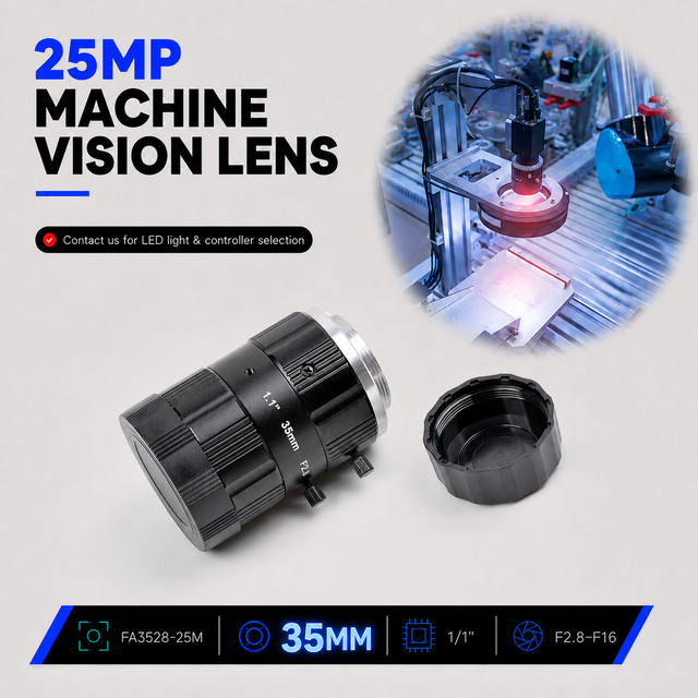 35mm C-Mount 25MP Industrial Lens 1.1" Format, Manual Control, Low Distortion Design for Machine Vision Measurement & Inspection