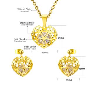 18K Gold Plated Earings and Neckless <b>Set</b> <b>Women</b> Fashion Stainless Steel Wedding Hollow Heart <b>Jewelry</b> <b>Sets</b> with Zircon - Product Image 2