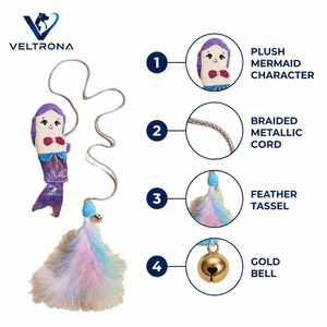 Jouet pour chat sirène en peluche avec plumes, pompon et clochette, 2 styles, 80 cm, baguette interactive pour chaton - Product Image 3