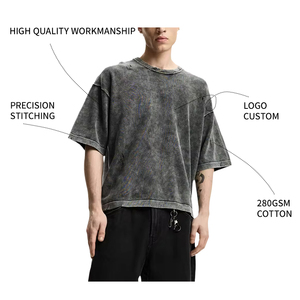 เสื้อยืดคอตตอน 100% น้ำหนัก 280 กรัม ทรงโอเวอร์ไซส์ ขายส่ง ระบายอากาศได้ดี เป็นมิตรกับสิ่งแวดล้อม สไตล์วินเทจ ลำลอง สตรีทแวร์ รับผลิตแบบ OEM สำหรับทุกเพศ พิมพ์ลายได้ - Product Image 2