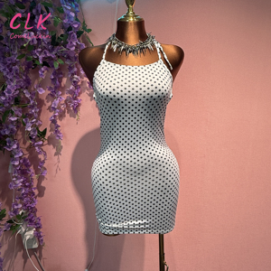 Miniabito estivo sexy da donna, aderente, senza maniche, con scollo all'americana, schiena scoperta, <span class=keywords><strong>a</strong></span> <span class=keywords><strong>pois</strong></span>, casual. - Product Image 1