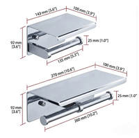 Porte-papier toilette double Langges SUS304 avec étagère, auto-adhésif, OEM ODM, chromé, antirouille, certifié, série complète, toutes finitions