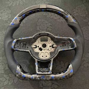 Volant sport en fibre de carbone forgée bleue avec lumières LED pour les modèles Golf 7/7.5/R/R-line/GTI/Polo/Amarok - Plug & Play - Product Image 1