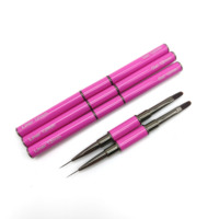 Pinceau double-embout en nylon avec manche métallique pour nail art – Outil professionnel de luxe multifonctionnel pour liner, ovale et rond