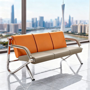 Banc moderne de haute qualité, personnalisé, stable, durable, avec structure métallique et assise en cuir, pour aéroport, bureau, salle d'attente, salon. - Product Image 2