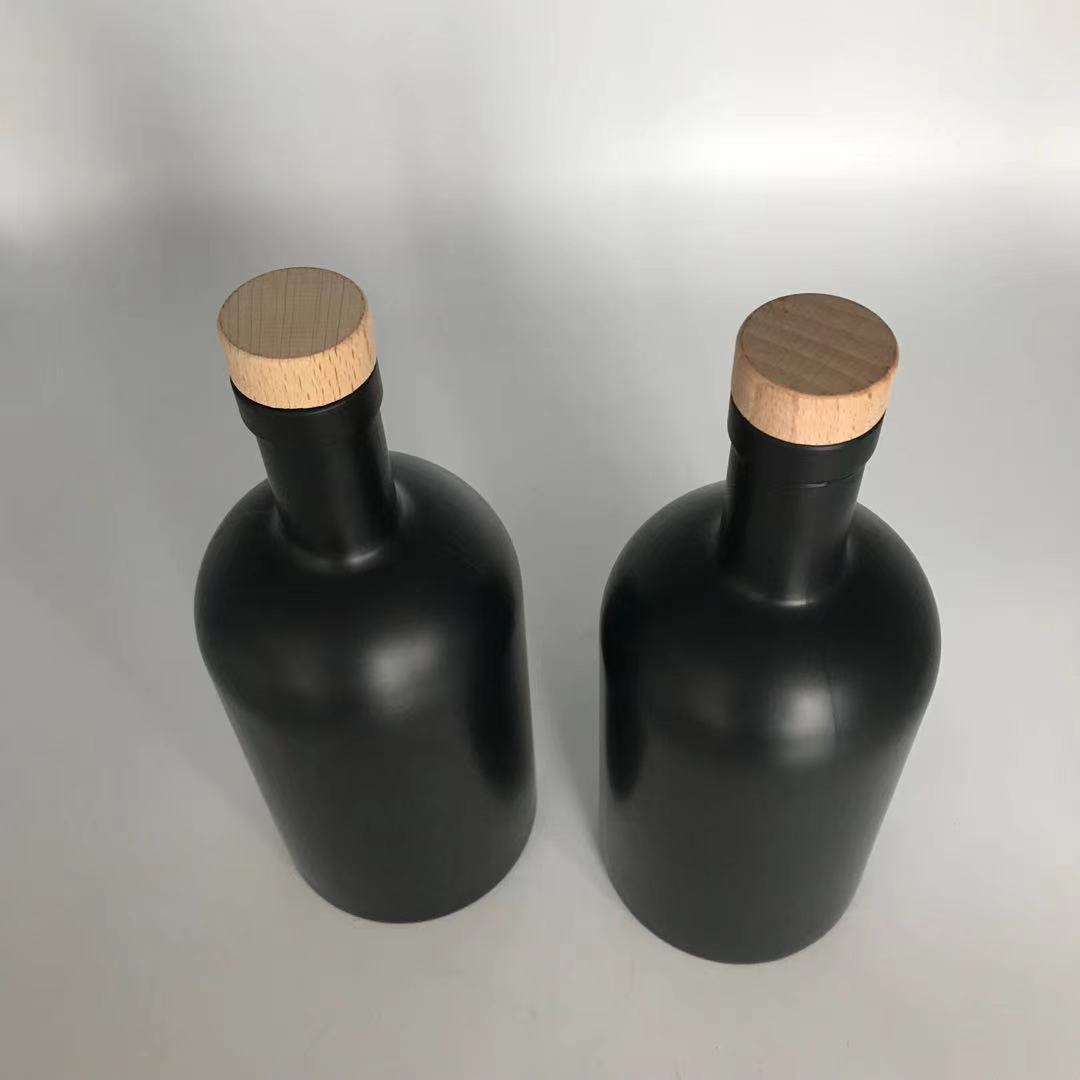 500ml round shape matte black glass wine bottles with cork lid OEM color and logo manufacturer glass bottle