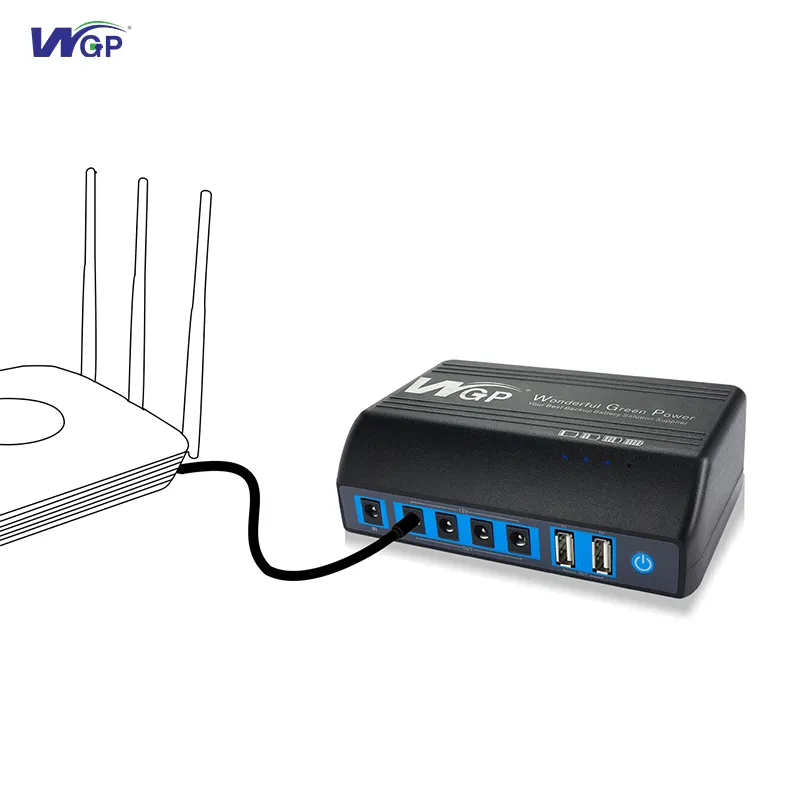 WGP OEM ODM Multiple Outputs 18650 Lithium Backup Battery 4 DC Outputs 12V Power Bank for WiFi Router Modem Mobile Phone