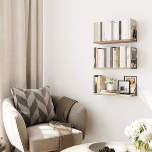 Estante <span class=keywords><strong>Flotante</strong></span> de <span class=keywords><strong>Pared</strong></span> de 3 Niveles, Soporte Rústico de Madera y Metal para <span class=keywords><strong>Biblioteca</strong></span>, Dormitorio, Cocina, Baño (Natural) - Product Image 6